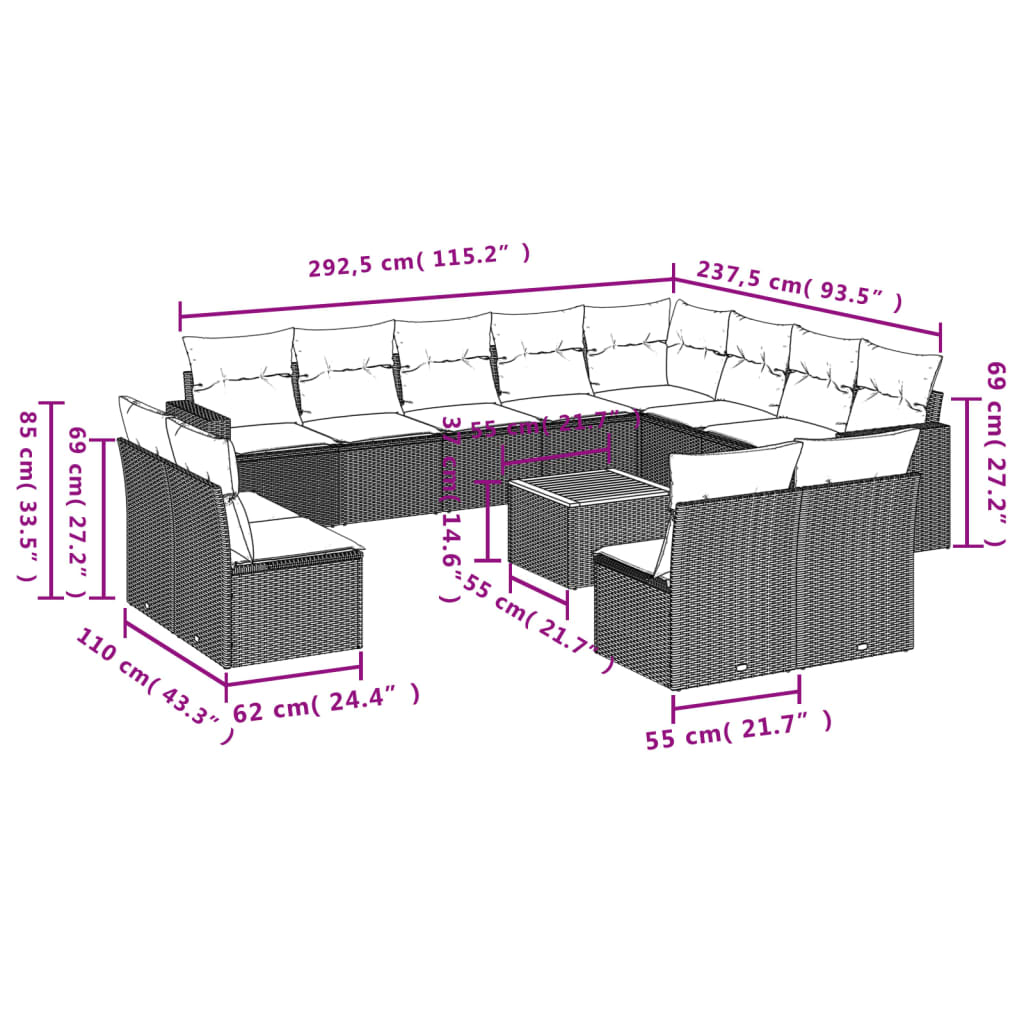 sofasæt til haven 13 dele med hynder polyrattan beige