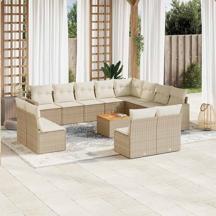 sofasæt til haven 13 dele med hynder polyrattan beige