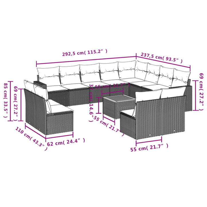 sofasæt til haven 13 dele med hynder polyrattan grå