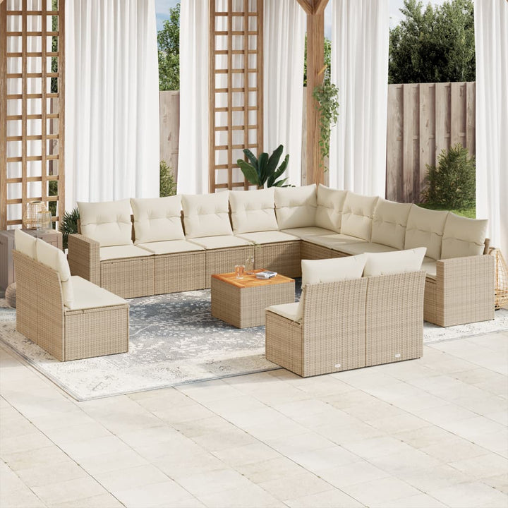 sofasæt til haven 14 dele med hynder polyrattan beige