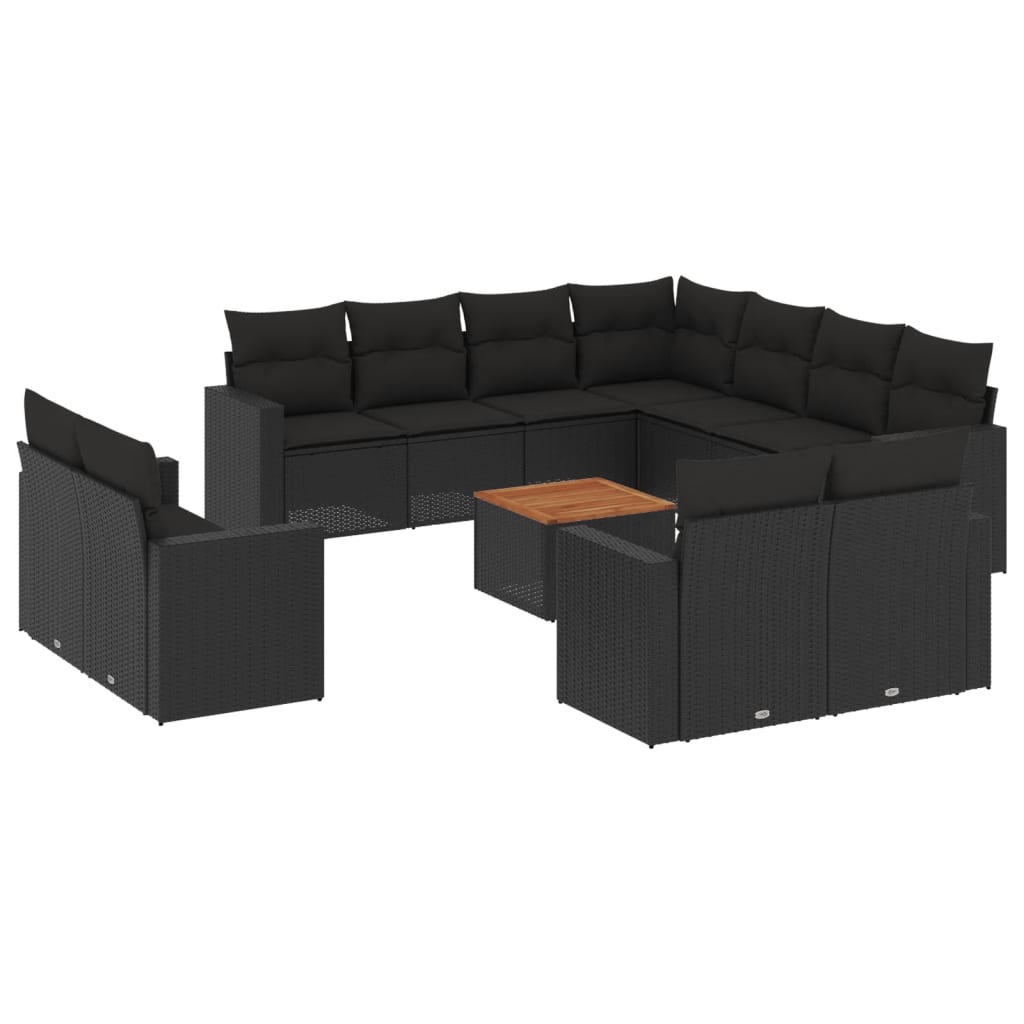 sofasæt til haven 12 dele med hynder polyrattan sort