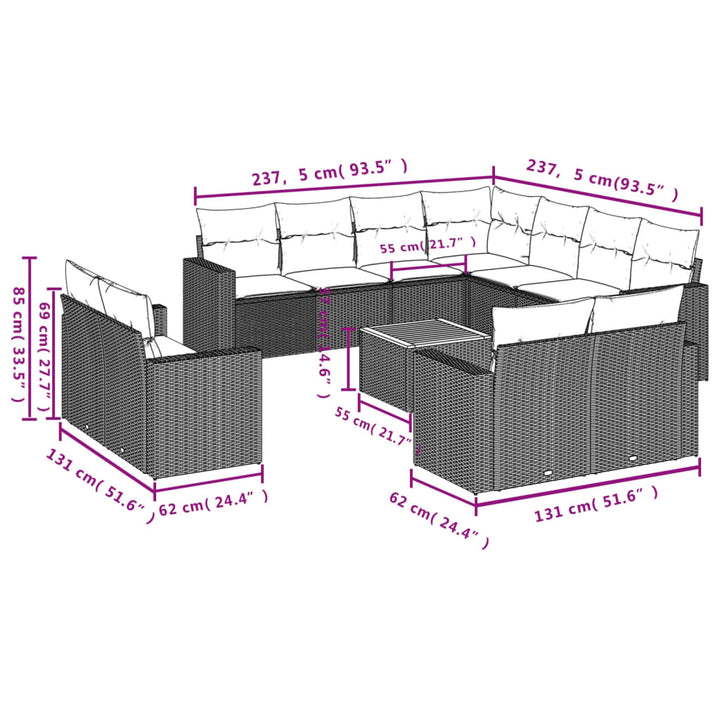 sofasæt til haven 12 dele med hynder polyrattan beige