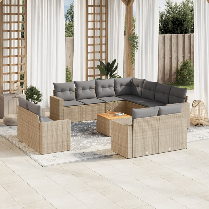 sofasæt til haven 12 dele med hynder polyrattan beige