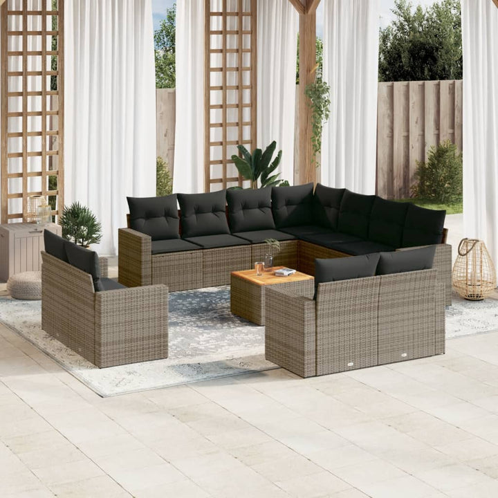 sofasæt til haven 12 dele med hynder polyrattan grå