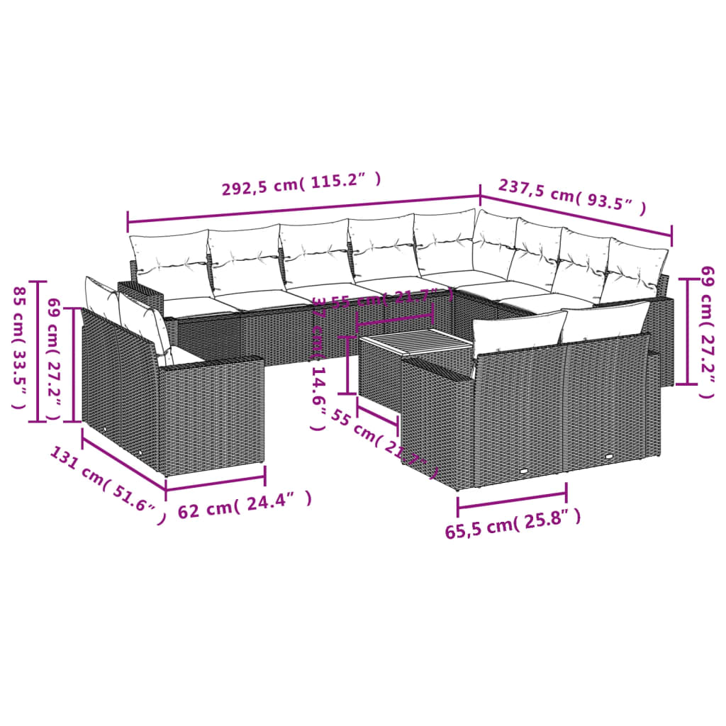 sofasæt til haven 13 dele med hynder polyrattan beige