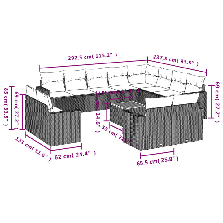 sofasæt til haven 13 dele med hynder polyrattan beige