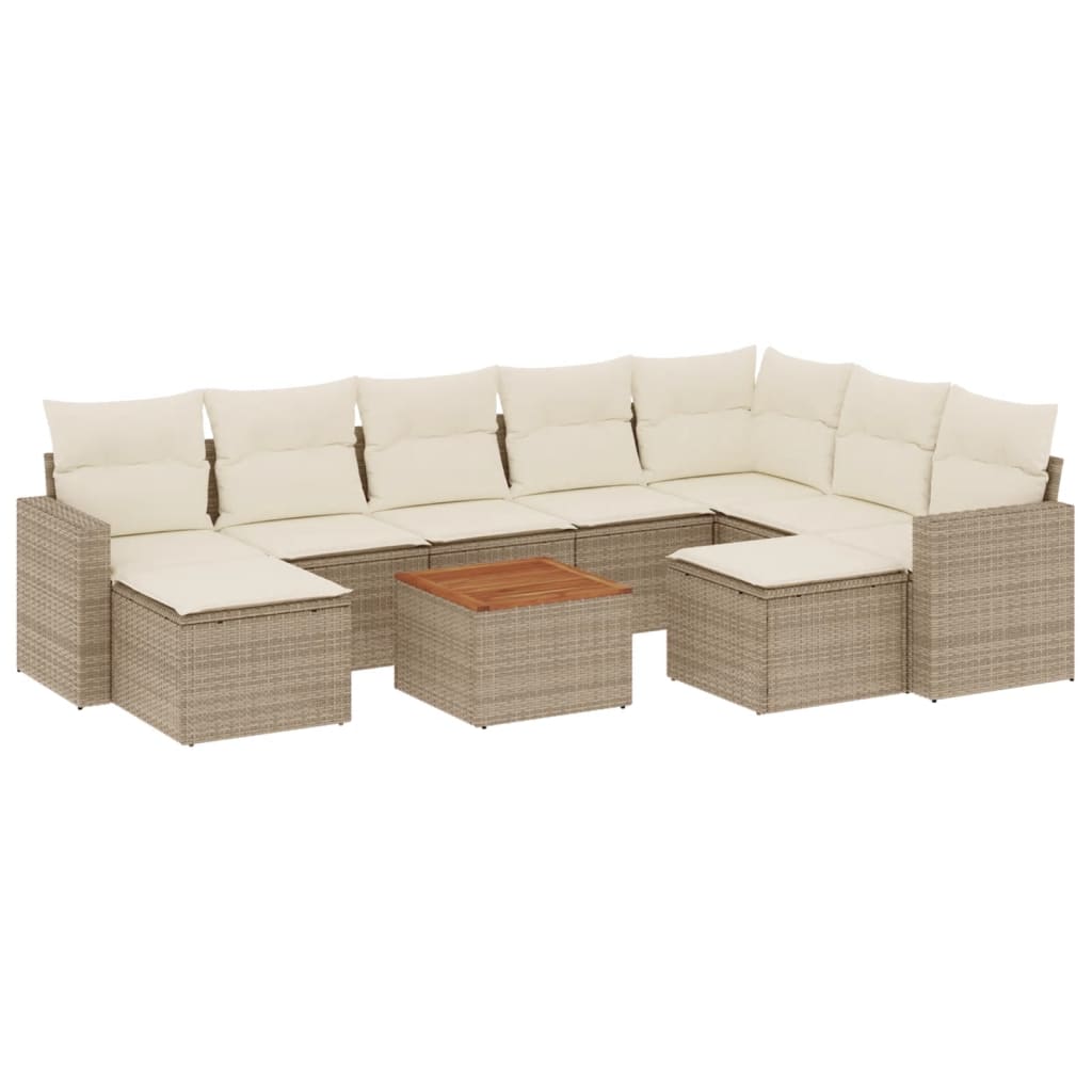 sofasæt til haven 10 dele med hynder polyrattan beige