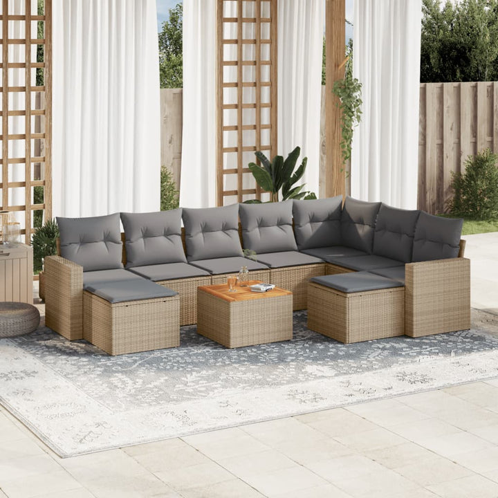 sofasæt til haven 10 dele med hynder polyrattan beige