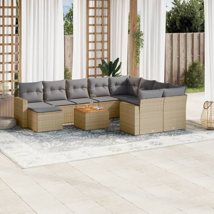 sofasæt til haven 11 dele med hynder polyrattan beige