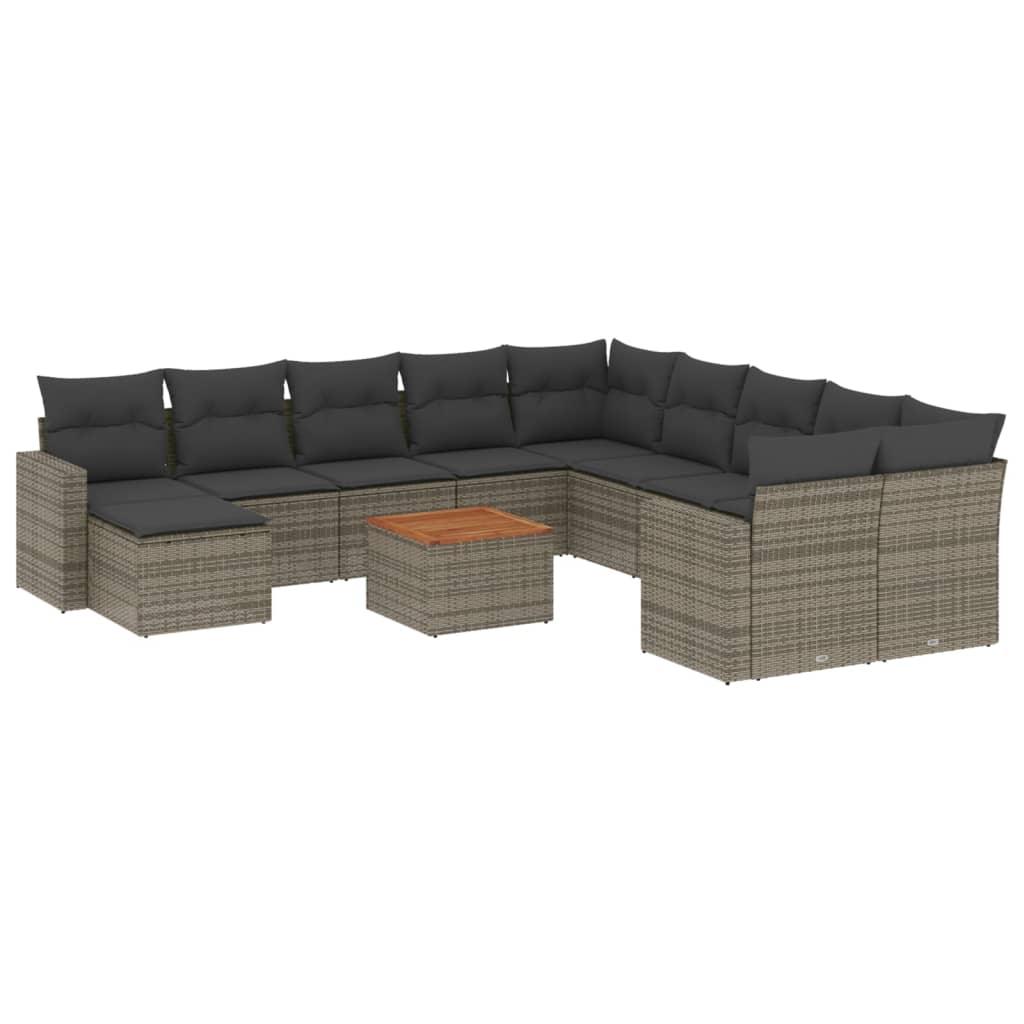 sofasæt til haven 12 dele med hynder polyrattan grå