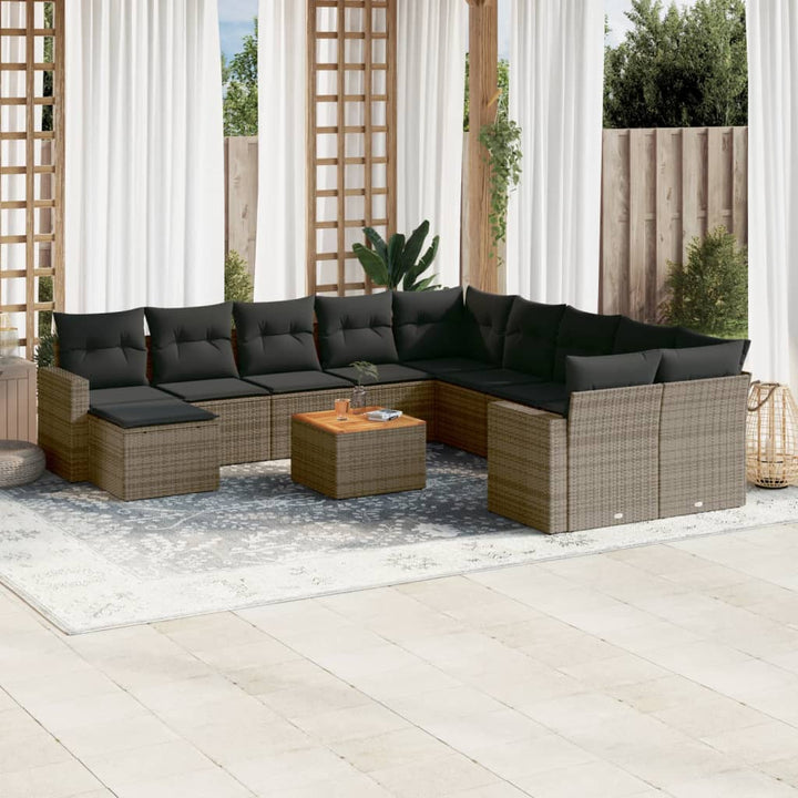 sofasæt til haven 12 dele med hynder polyrattan grå