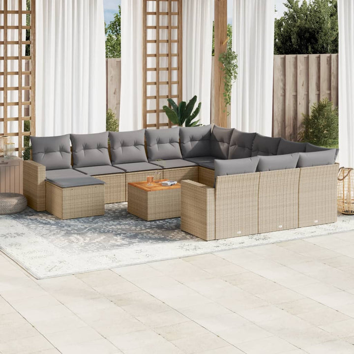 sofasæt til haven 13 dele med hynder polyrattan beige