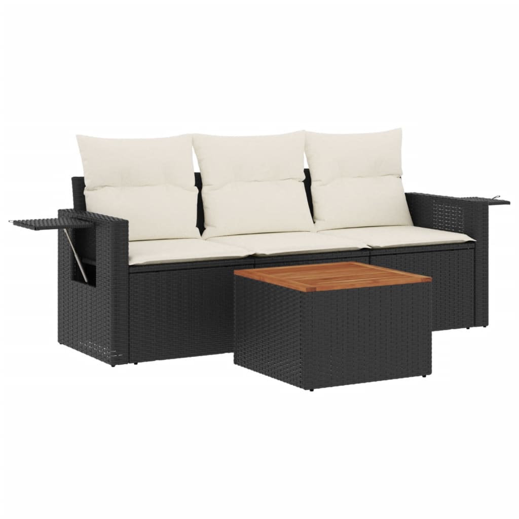 sofasæt til haven 4 dele med hynder polyrattan sort