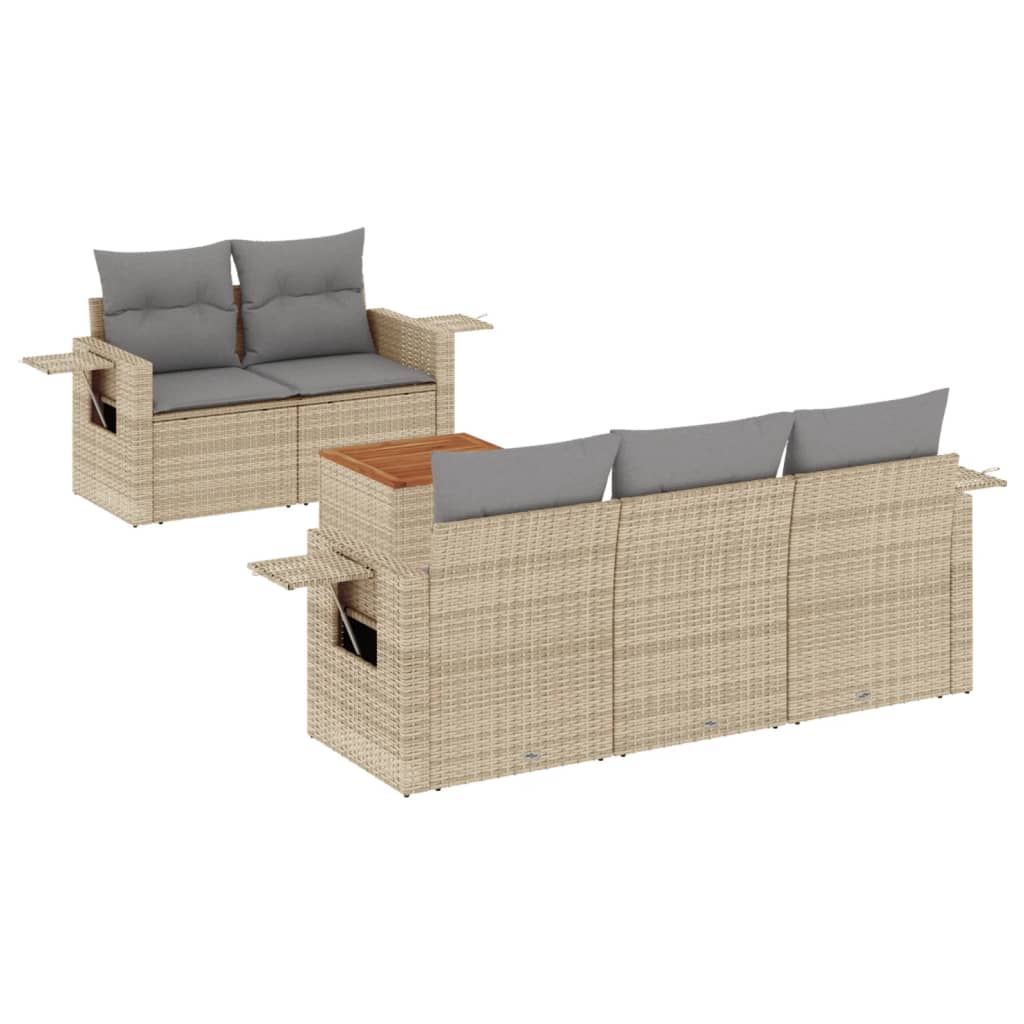 sofasæt til haven 6 dele med hynder polyrattan beige