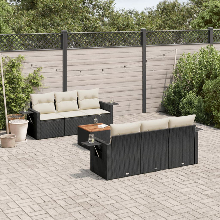 sofasæt til haven 7 dele med hynder polyrattan sort