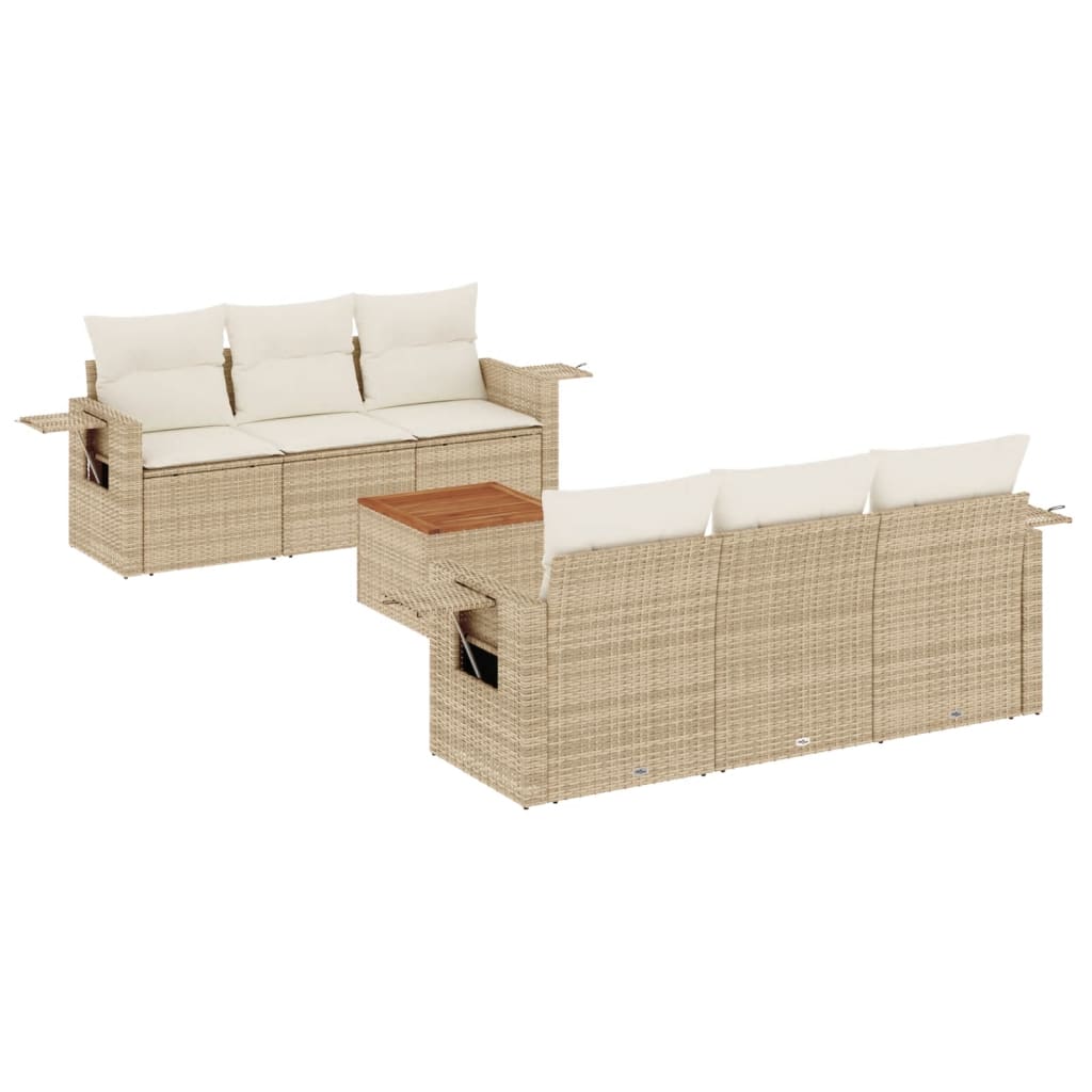 sofasæt til haven 7 dele med hynder polyrattan beige