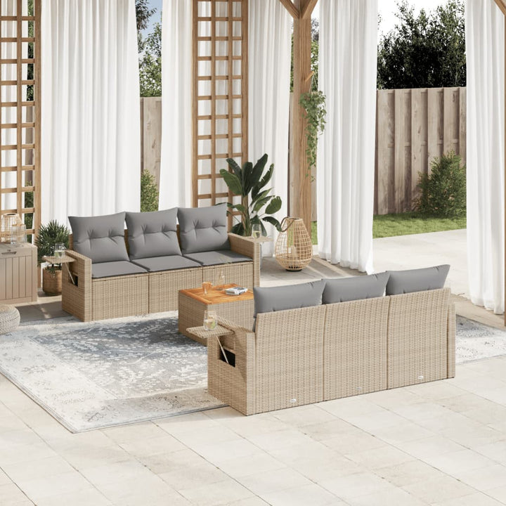 sofasæt til haven 7 dele med hynder polyrattan beige