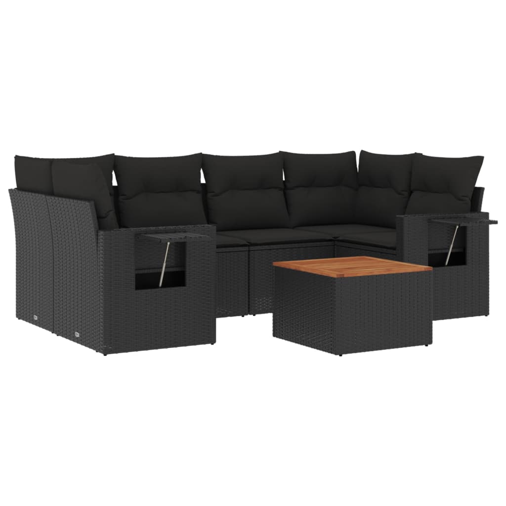 sofasæt til haven 7 dele med hynder polyrattan sort