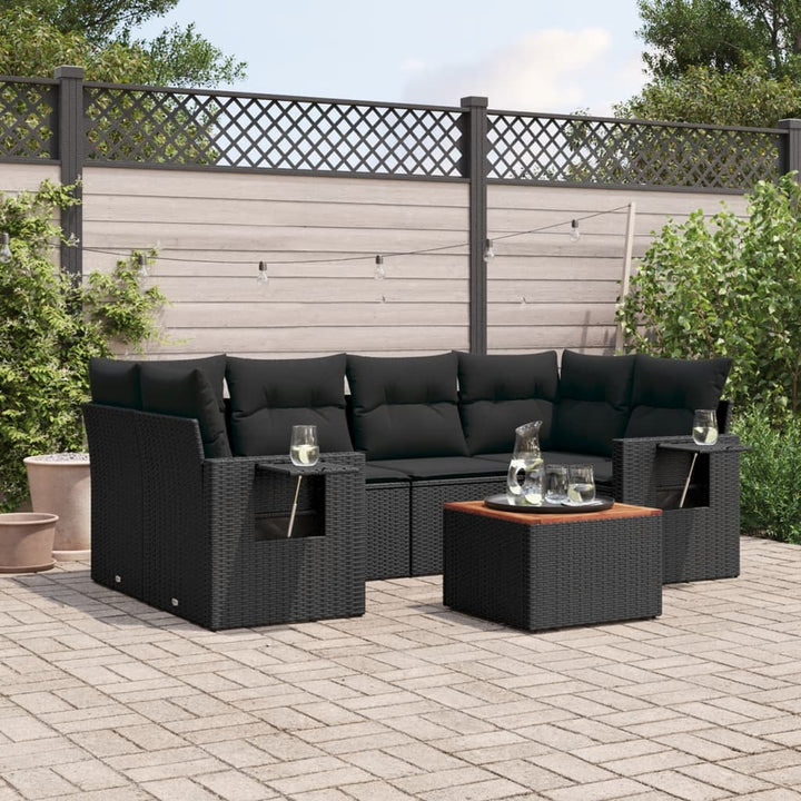 sofasæt til haven 7 dele med hynder polyrattan sort