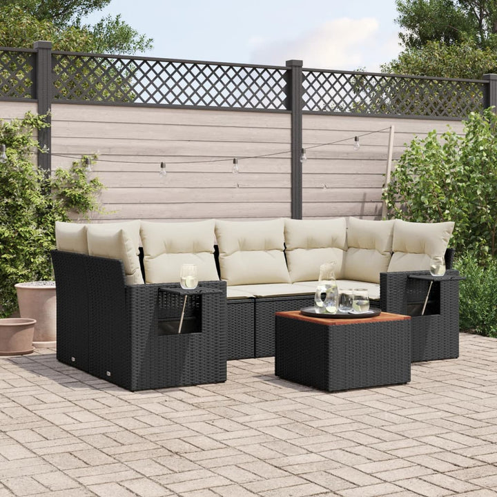 sofasæt til haven 7 dele med hynder polyrattan sort