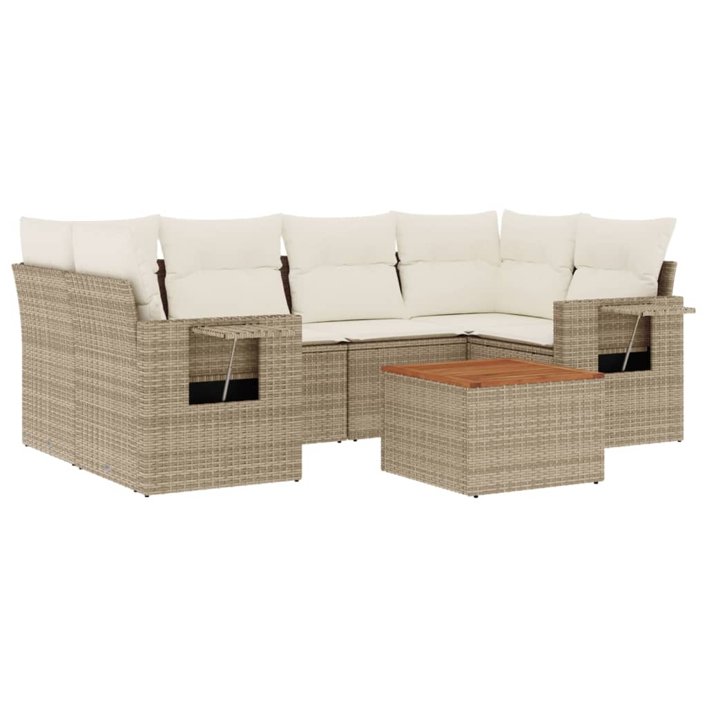 sofasæt til haven 7 dele med hynder polyrattan beige