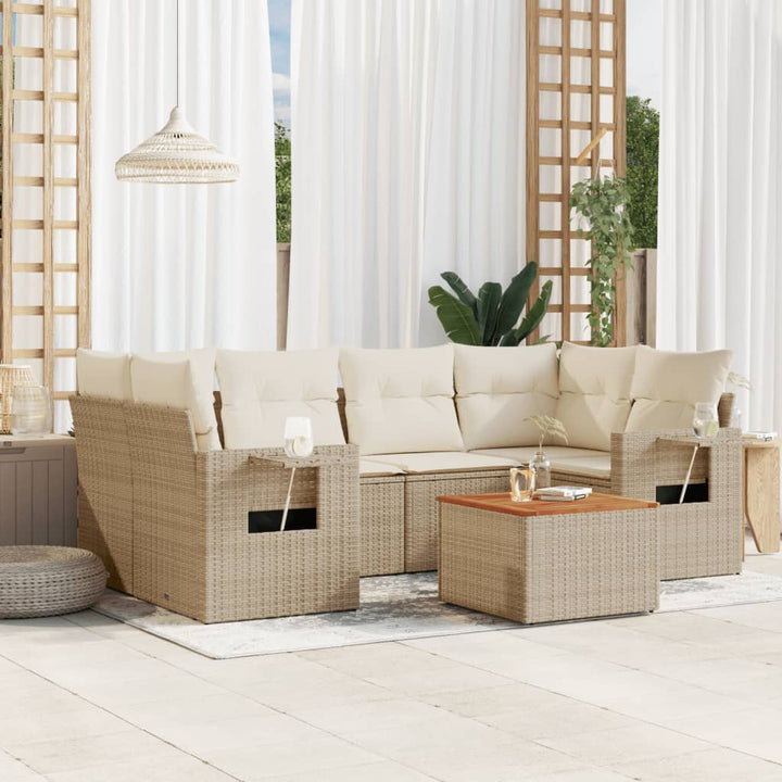 sofasæt til haven 7 dele med hynder polyrattan beige
