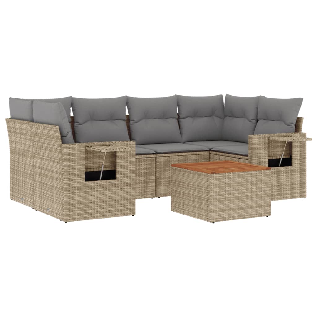 sofasæt til haven 7 dele med hynder polyrattan beige
