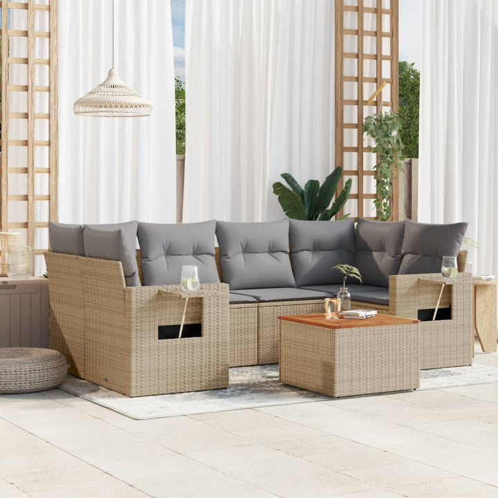 sofasæt til haven 7 dele med hynder polyrattan beige