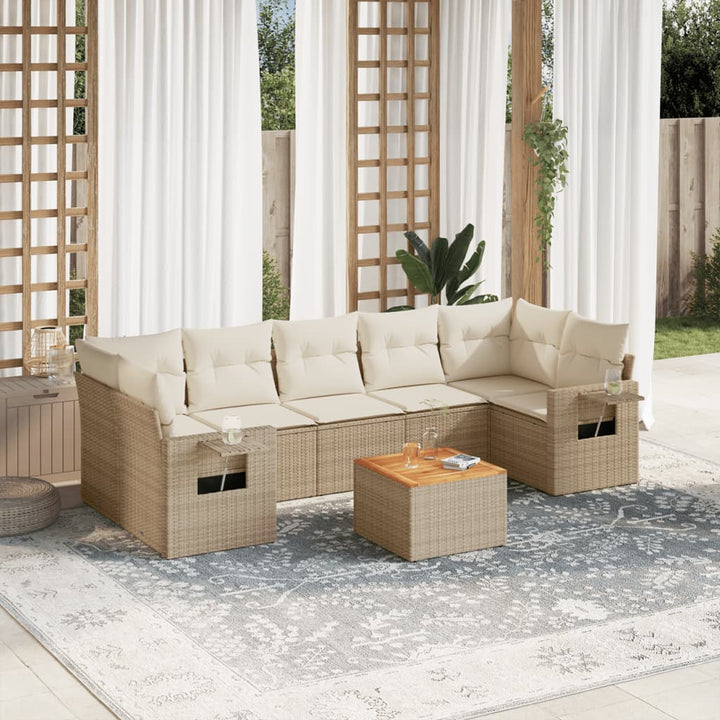 sofasæt til haven 8 dele med hynder polyrattan beige