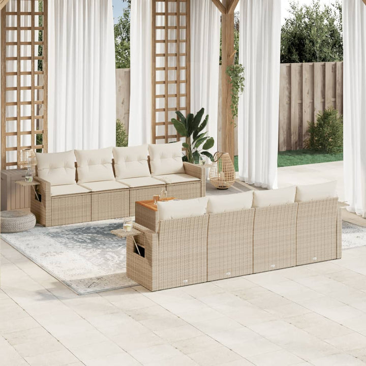 sofasæt til haven 9 dele med hynder polyrattan beige