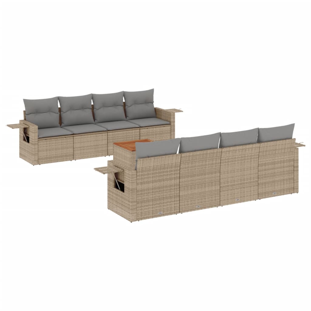 sofasæt til haven 9 dele med hynder polyrattan beige
