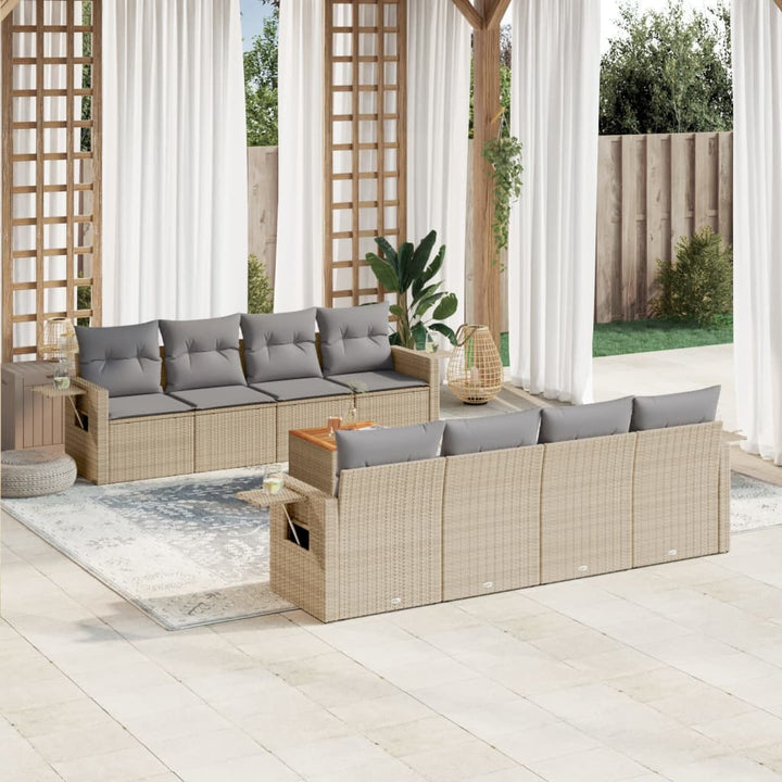 sofasæt til haven 9 dele med hynder polyrattan beige