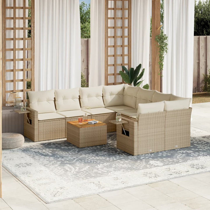 sofasæt til haven 9 dele med hynder polyrattan beige