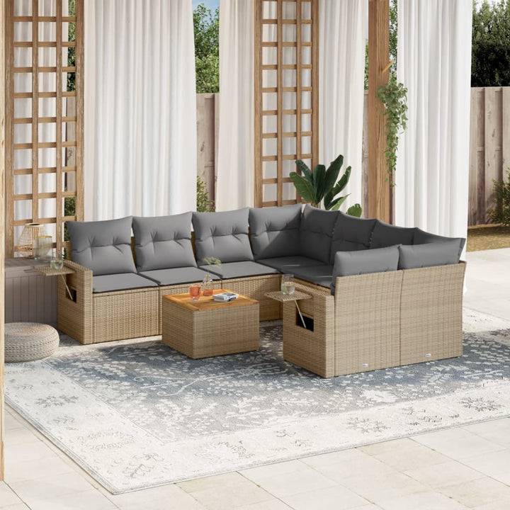 sofasæt til haven 9 dele med hynder polyrattan beige