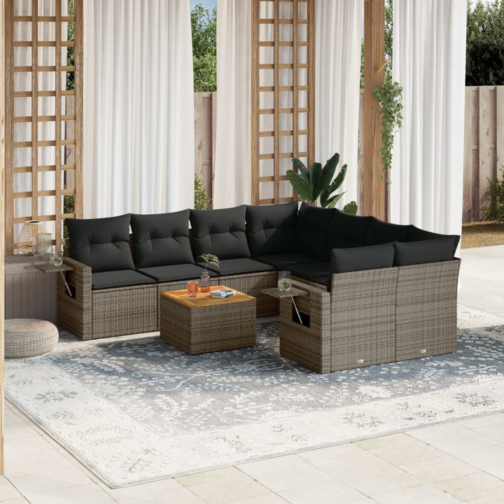 sofasæt til haven 9 dele med hynder polyrattan grå