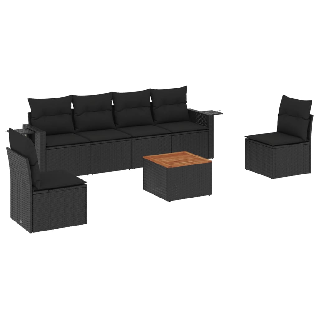 sofasæt til haven 7 dele med hynder polyrattan sort