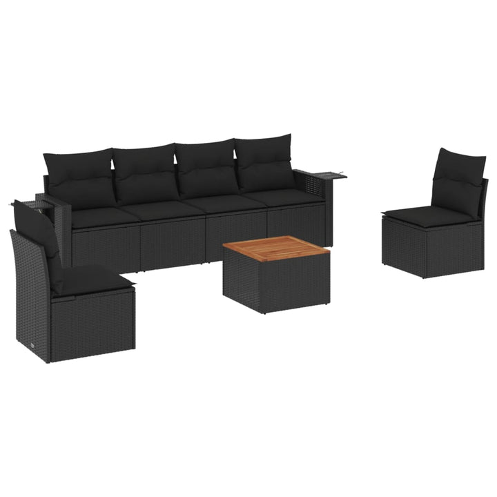 sofasæt til haven 7 dele med hynder polyrattan sort