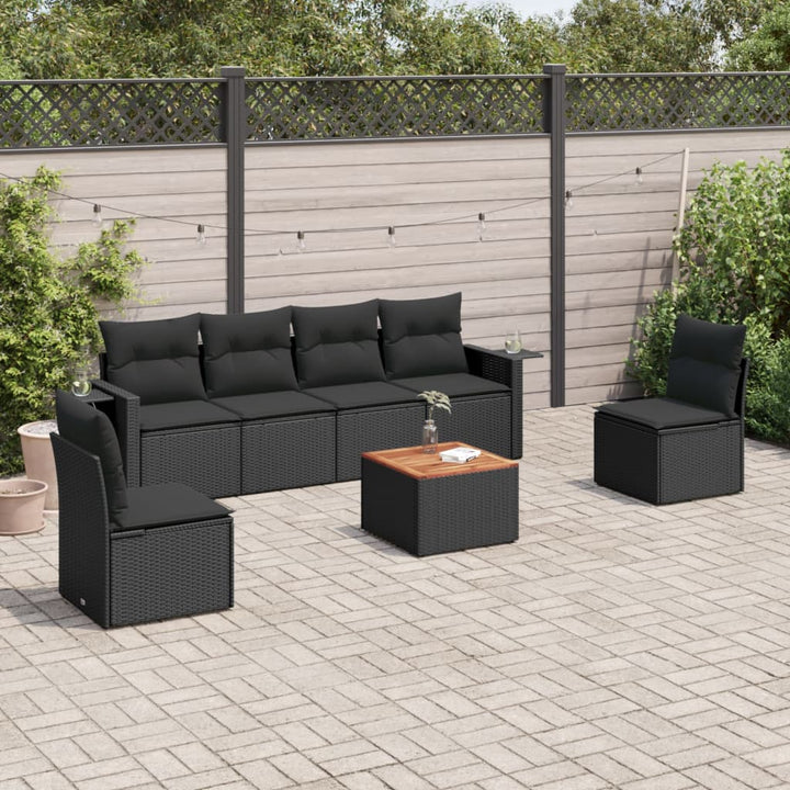 sofasæt til haven 7 dele med hynder polyrattan sort