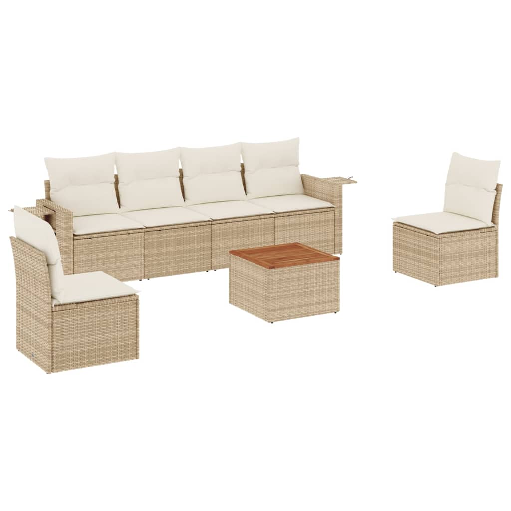 sofasæt til haven 7 dele med hynder polyrattan beige