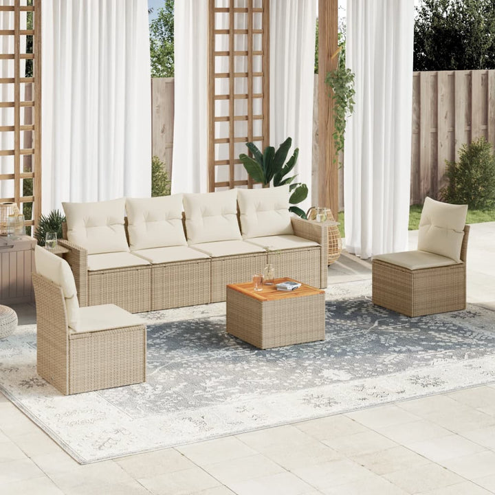 sofasæt til haven 7 dele med hynder polyrattan beige