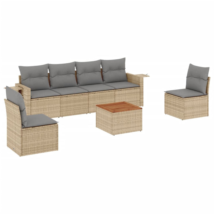 sofasæt til haven 7 dele med hynder polyrattan beige