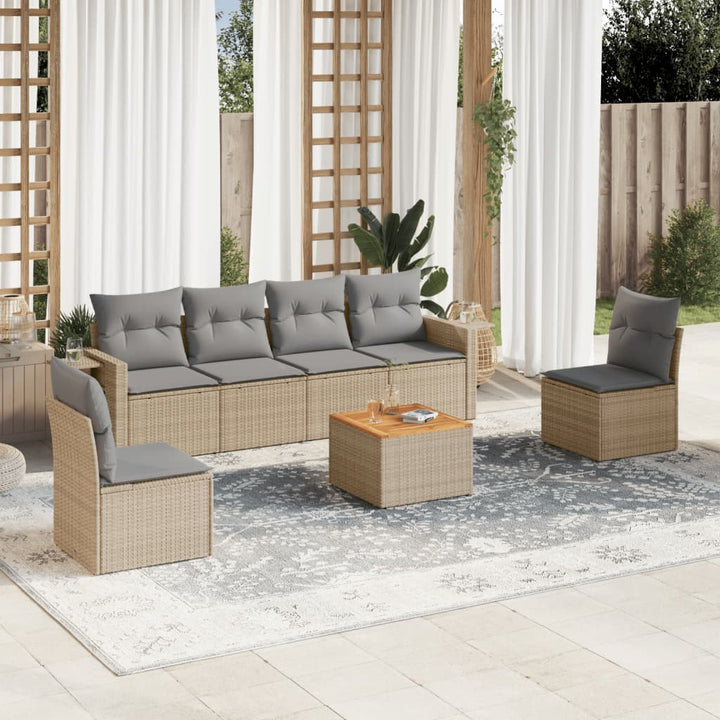 sofasæt til haven 7 dele med hynder polyrattan beige