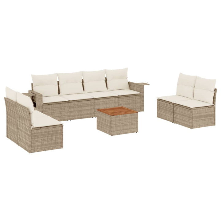 sofasæt til haven 9 dele med hynder polyrattan beige