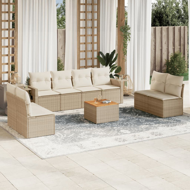 sofasæt til haven 9 dele med hynder polyrattan beige