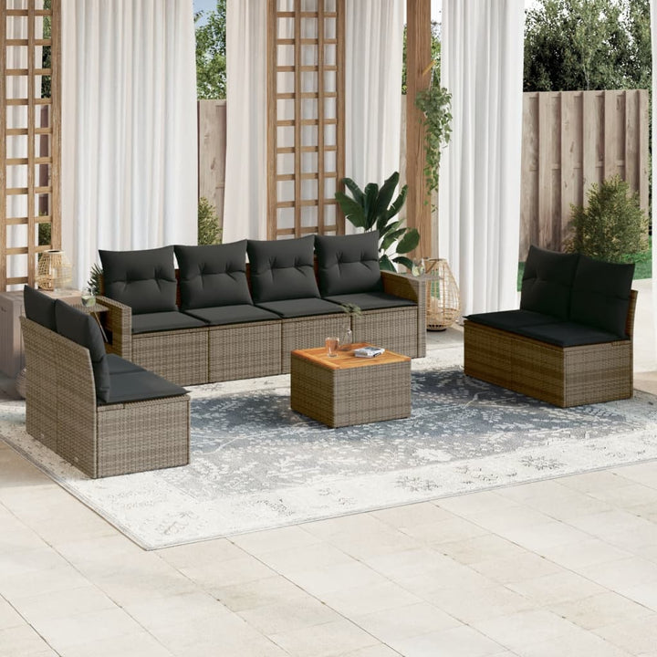 sofasæt til haven 9 dele med hynder polyrattan grå