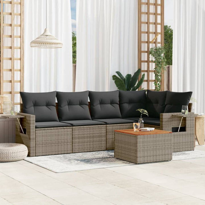 sofasæt til haven 6 dele med hynder polyrattan grå
