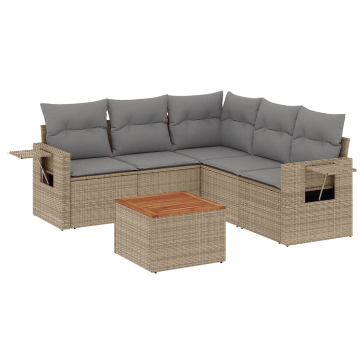 sofasæt til haven 6 dele med hynder polyrattan beige