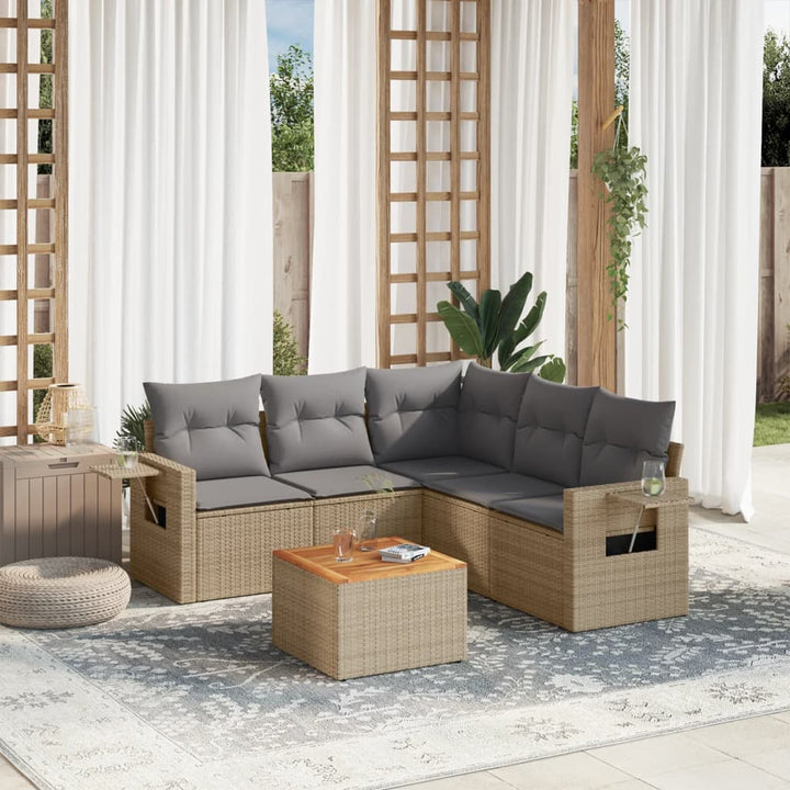 sofasæt til haven 6 dele med hynder polyrattan beige