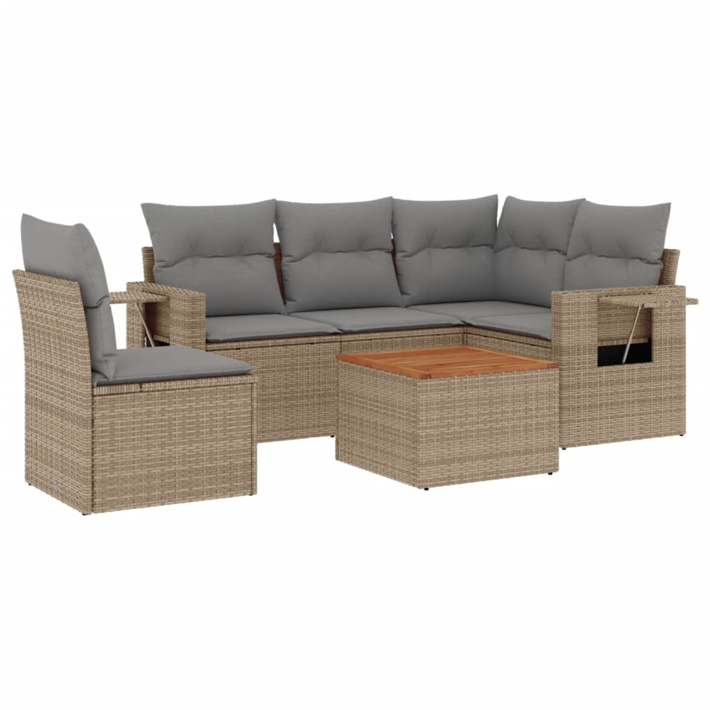 sofasæt til haven 6 dele med hynder polyrattan beige