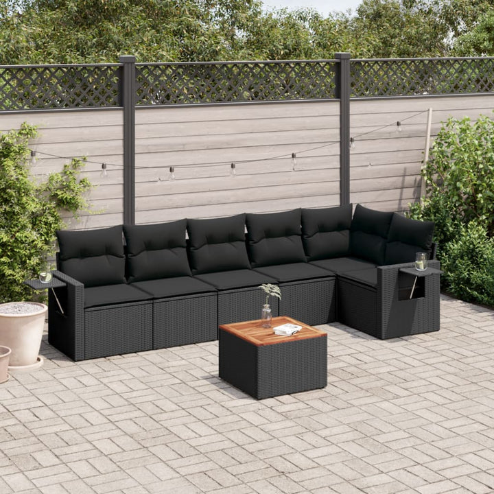 sofasæt til haven 7 dele med hynder polyrattan sort